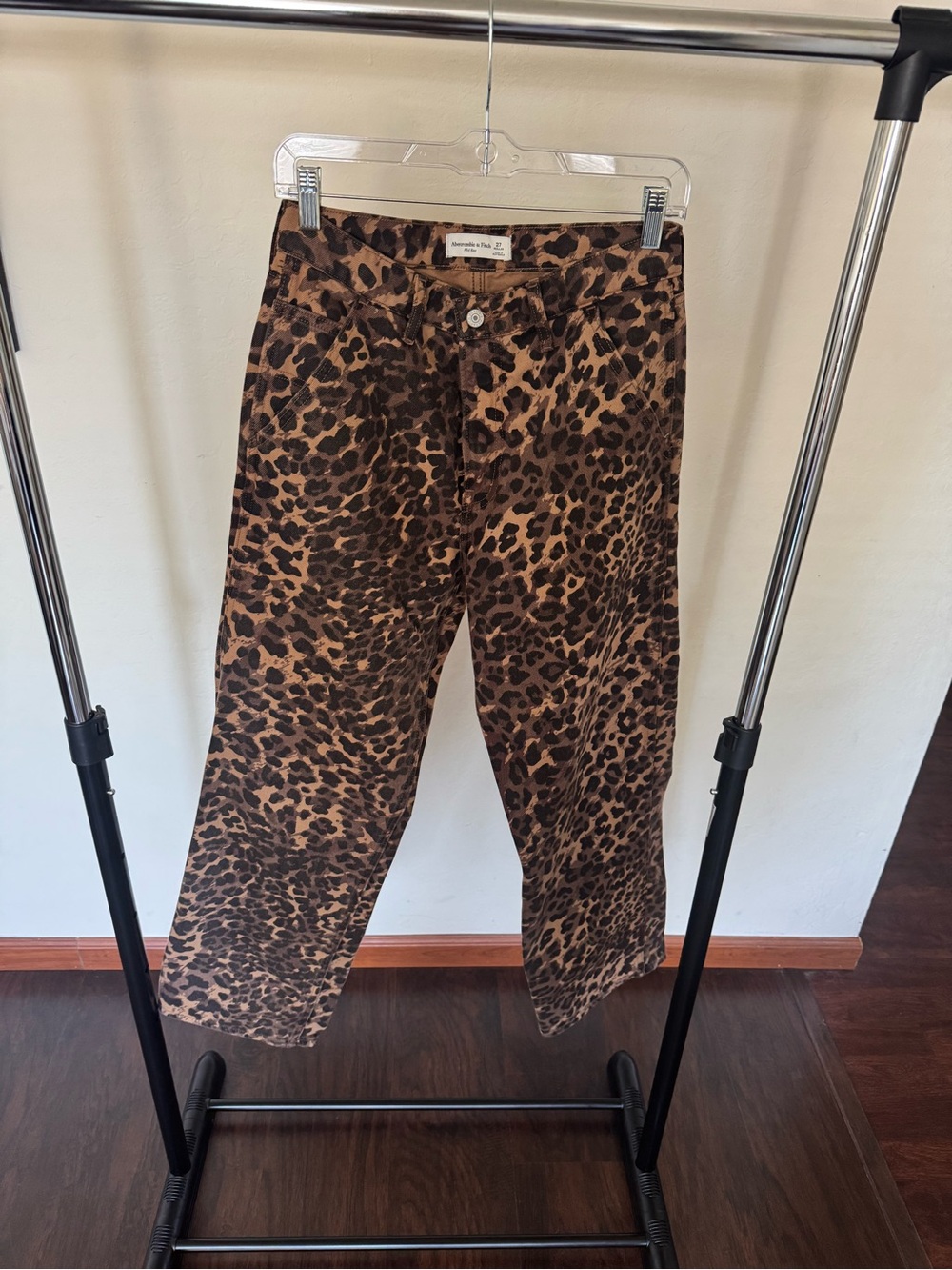 Abercrombie & Fitch Leopard Print Mid Rise Straight-Leg Pants - Brown